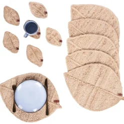 Leen Bakker PEPPERLEAF - Set van 12 placemats en onderzetters - Natuurlijk - Jute Online