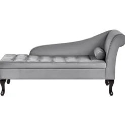 Beliani PESSAC - Chaise longue - Lichtgrijs - Rechterzijde - Fluweel