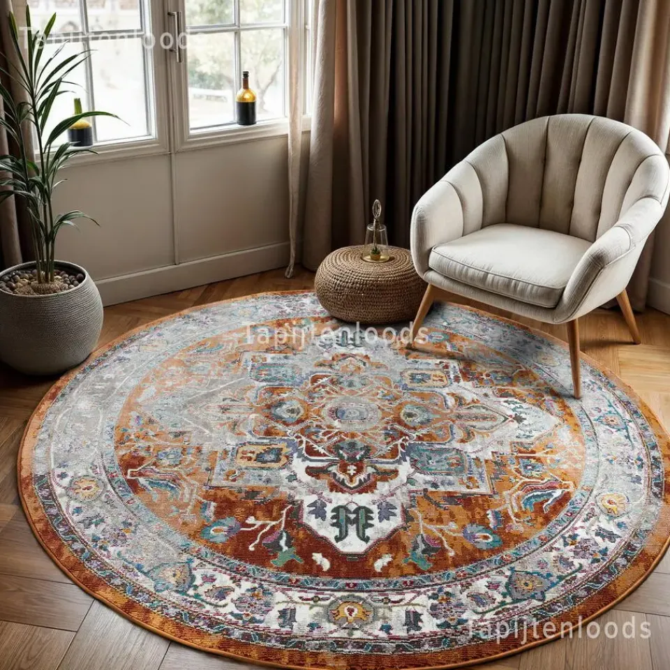 Muratap Picasso Castana Vintage Rond Vloerkleed Terra / Multi Laagpolig - 200 CM ROND Hot