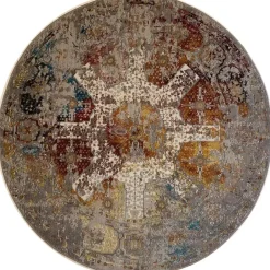 Muratap Picasso Feraghan Vintage Rond Vloerkleed Multi / Beige Laagpolig - 133 CM ROND Sale