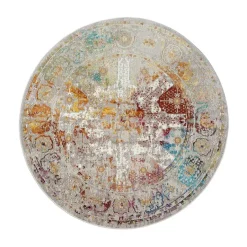 Muratap Picasso Feraghan Vintage Rond Vloerkleed Multi / Beige Laagpolig - 133 CM ROND Sale