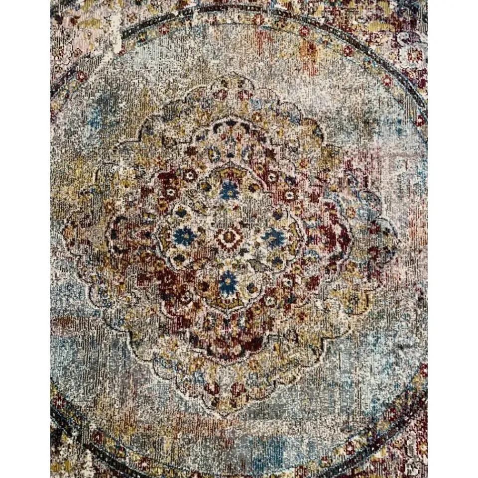Muratap Picasso Keshan Vintage Rond Vloerkleed Multi / Beige Laagpolig - 200 CM ROND