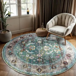 Muratap Picasso Pablo Vintage Rond Vloerkleed Groen / Multi Laagpolig - 300 CM ROND Clearance