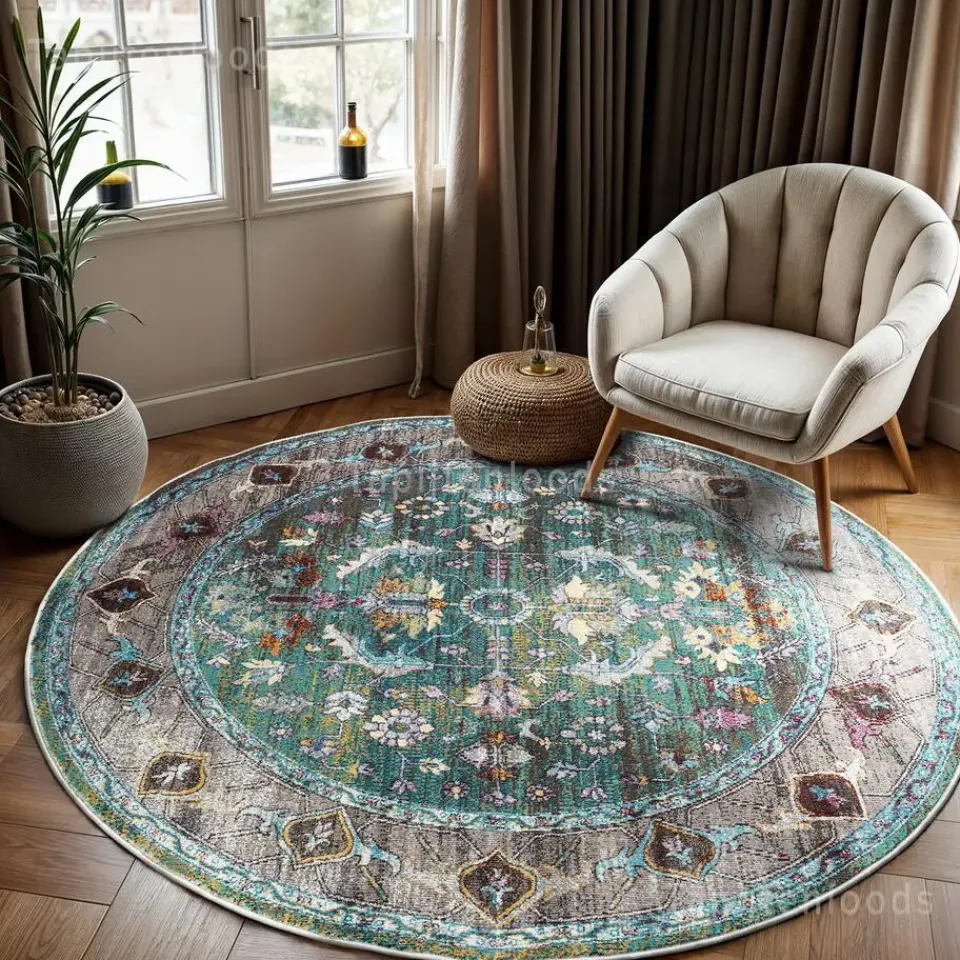 Muratap Picasso Pablo Vintage Rond Vloerkleed Groen / Multi Laagpolig - 300 CM ROND Clearance