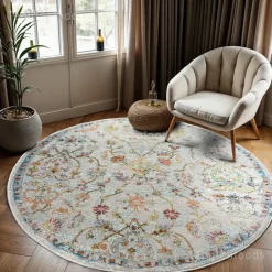Muratap Picasso Sarough Vintage Rond Vloerkleed Creme / Beige Laagpolig - 300 CM ROND Sale