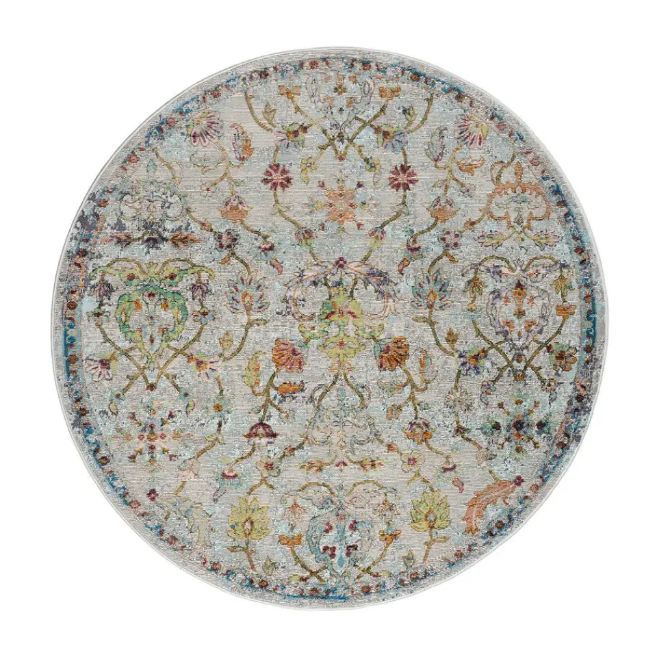 Muratap Picasso Sarough Vintage Rond Vloerkleed Creme / Beige Laagpolig - 300 CM ROND Sale