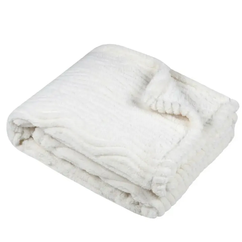 Stof Plaid/bankdeken Columbia - ivoor wit - 180x220 cm - waves motief