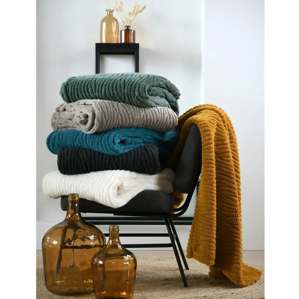 Stof Plaid/bankdeken Columbia - ivoor wit - 180x220 cm - waves motief