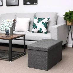 Merkloos Poef - opvouwbaar - zonder poten - stof - 76 cm - donkergrijs Best