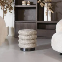Giga Meubel Poef Bouclé - Taupe - Poef Matthijs Hot