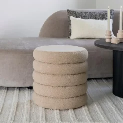 House Nordic Poef Grijs - Ø44x44cm - Ronde Poef - Poef Brooklyn Discount