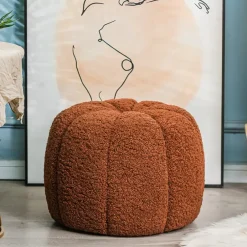 Nordlys Poef met terracotta krullen en houten basis Online