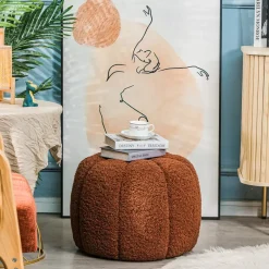 Nordlys Poef met terracotta krullen en houten basis Online