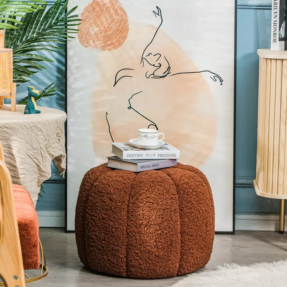 Nordlys Poef met terracotta krullen en houten basis Online