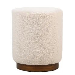 Nordlys Poef met witte krullen en houten basis Discount