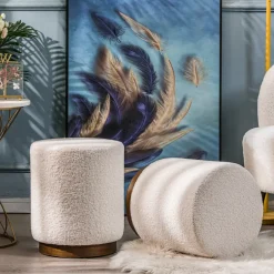 Nordlys Poef met witte krullen en houten basis Discount