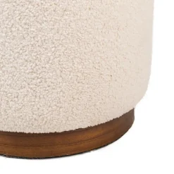 Nordlys Poef met witte krullen en houten basis Discount