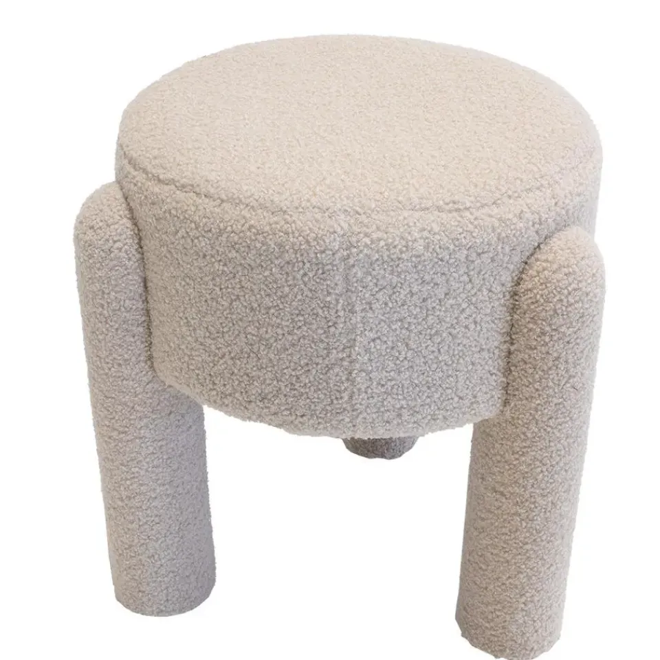 Giga Meubel Poef Taupe Bouclé - 44x44x42cm - Yara Sale