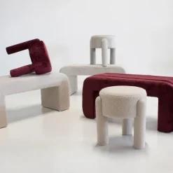 Giga Meubel Poef Taupe Bouclé - 44x44x42cm - Yara Sale