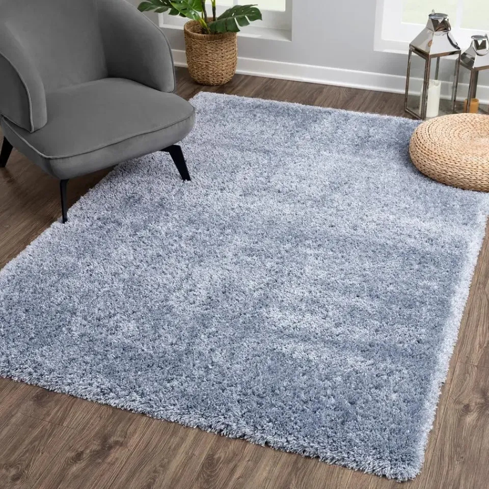 Muratap Porto Soft Fluffy Vloerkleed Hoogpolig Effen Blauw - 140X200 CM