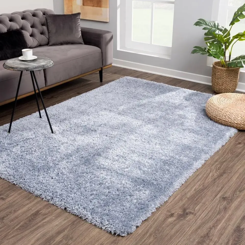 Muratap Porto Soft Fluffy Vloerkleed Hoogpolig Effen Blauw - 140X200 CM