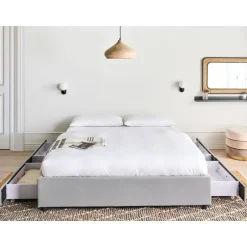 Beliani PRADES - Bed met opbergruimte - Lichtgrijs - 140 x 200 cm - Polyester Clearance