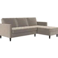 Dorel Home Presley - 3-zits hoekslaapbank met opbergruimte in grijs fluweel Clearance