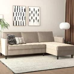 Dorel Home Presley - 3-zits hoekslaapbank met opbergruimte in grijs fluweel Clearance