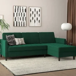 Dorel Home Presley - 3-zits hoekslaapbank met opbergruimte in donkergroen fluweel Clearance