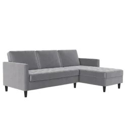 Dorel Home Presley - 3-zits hoekslaapbank met opbergruimte in grijs fluweel Hot
