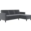 Dorel Home Presley - 3-zits hoekslaapbank met opbergruimte in antraciet fluweel Clearance
