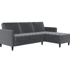 Dorel Home Presley - 3-zits hoekslaapbank met opbergruimte in antraciet fluweel Clearance