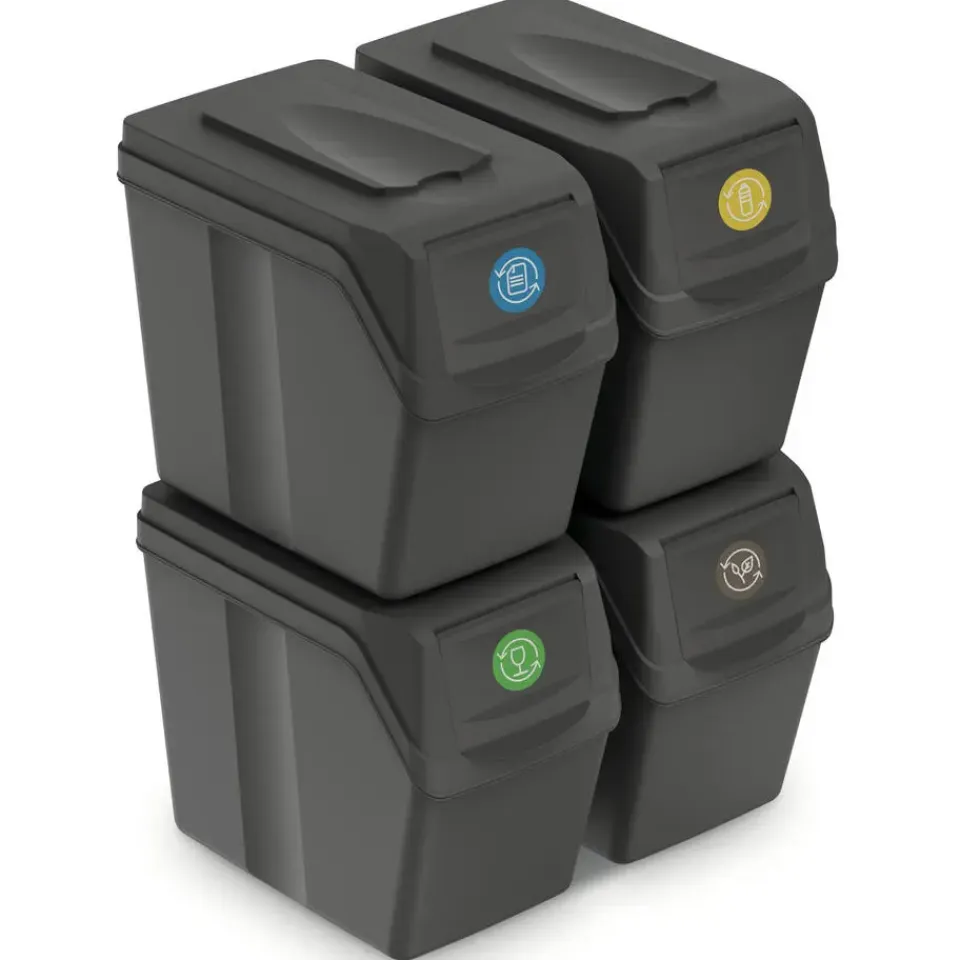 Prosperplast Afvalscheidingprullenbakken - 4x 20 liter - grijs Sale