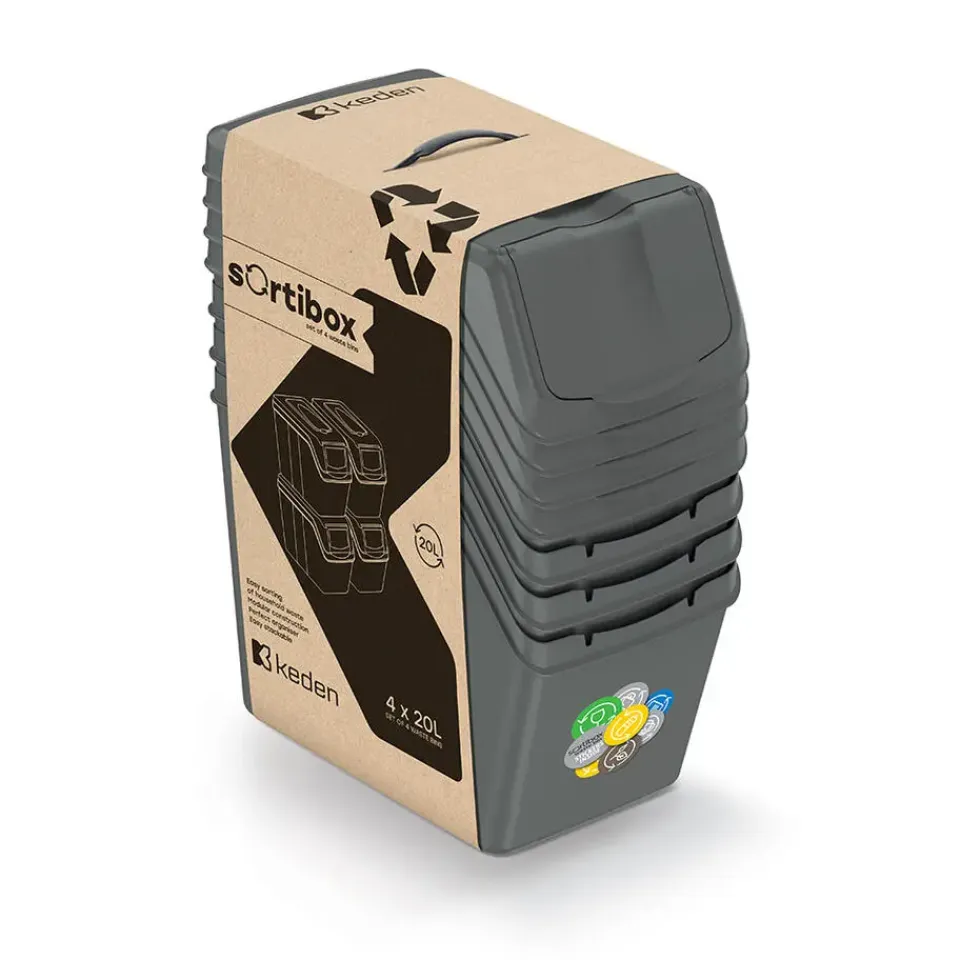 Prosperplast Afvalscheidingprullenbakken - 4x 20 liter - grijs Sale