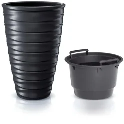 Prosperplast Plantenpot Design Waves - kunststof - antraciet - D38 cm Discount