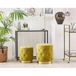 Beliani PUEBLO - Poef - Geel - 40/33 cm - Fluweel Clearance