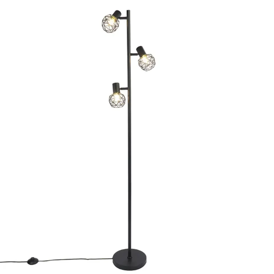 QAZQA Design vloerlamp zwart 3-lichts verstelbaar - Mesh - Zwart Online
