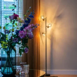 QAZQA Design vloerlamp zwart 3-lichts verstelbaar - Mesh - Zwart Online
