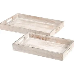 Leen Bakker QUENA - Set van 2 dienbladen - Lichtbruin - Mangohout Clearance