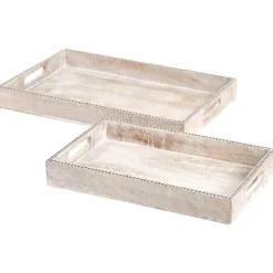 Leen Bakker QUENA - Set van 2 dienbladen - Lichtbruin - Mangohout Clearance