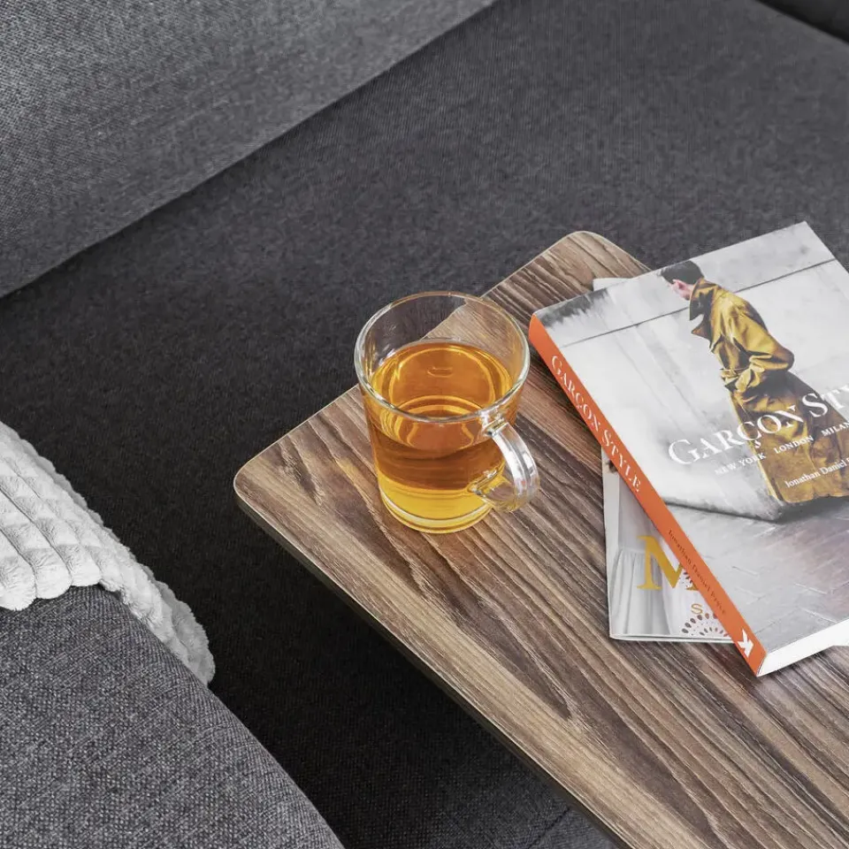 QUVIO Bijzettafel op wieltjes met opbergmandje - metaal + hout Sale