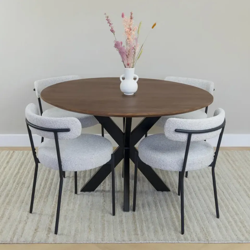 QUVIO Eettafel Sofia – Rond – Ø120 – Kruispoot – Bruin Outlet