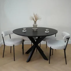 QUVIO Eettafel Sofia – Rond – Ø120 – Kruispoot – Mangohout – Zwart Best