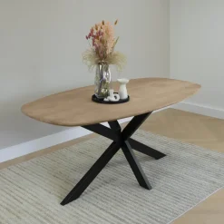 QUVIO Eettafel Sofia– Deens ovaal – 180x90 cm – Kruispoot – Naturel New
