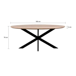 QUVIO Eettafel Sofia– Ovaal – 180x90 cm – Kruispoot – Naturel Discount