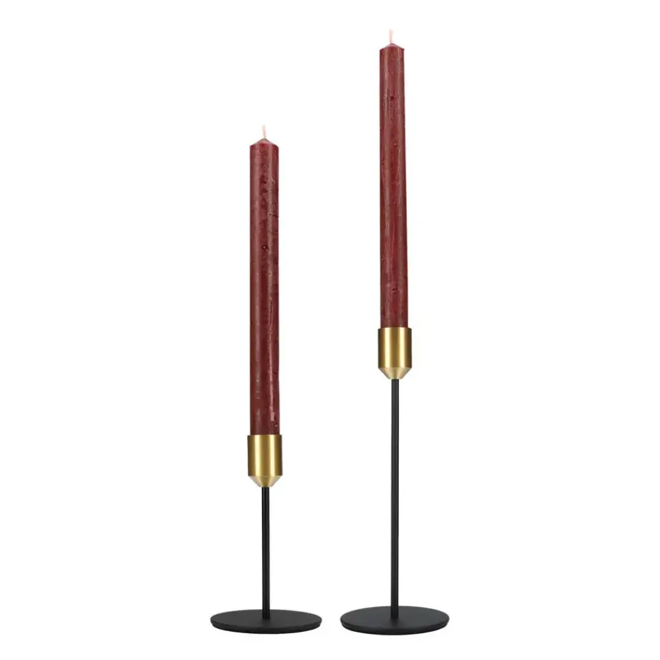 QUVIO Kaarsenstandaard - set van 2 (klein en groot) - Metaal - Zwart en Goud