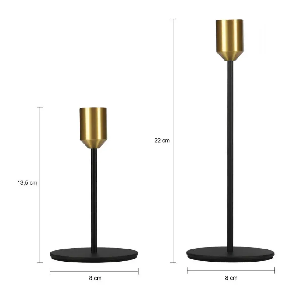 QUVIO Kaarsenstandaard - set van 2 (klein en groot) - Metaal - Zwart en Goud