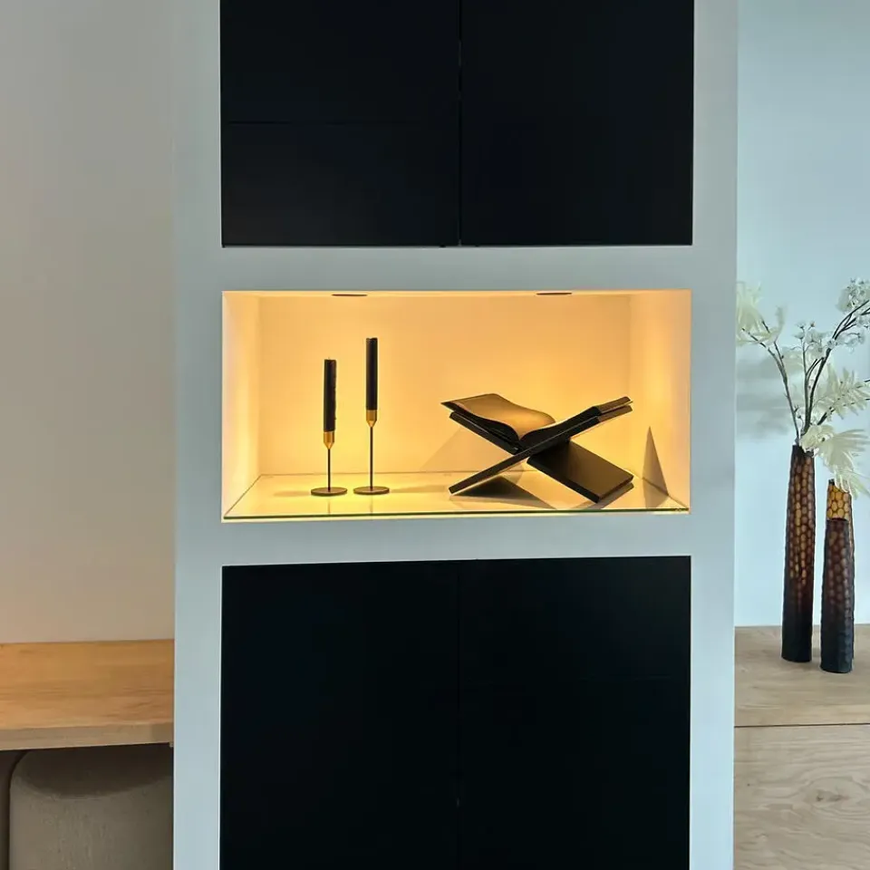 QUVIO Kaarsenstandaard - set van 2 (klein en groot) - Metaal - Zwart en Goud