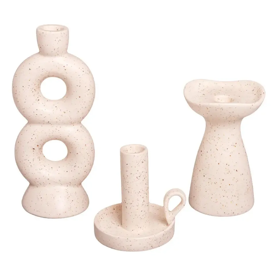 QUVIO Kandelaar - Keramiek - Gebroken wit met spikkels Sale