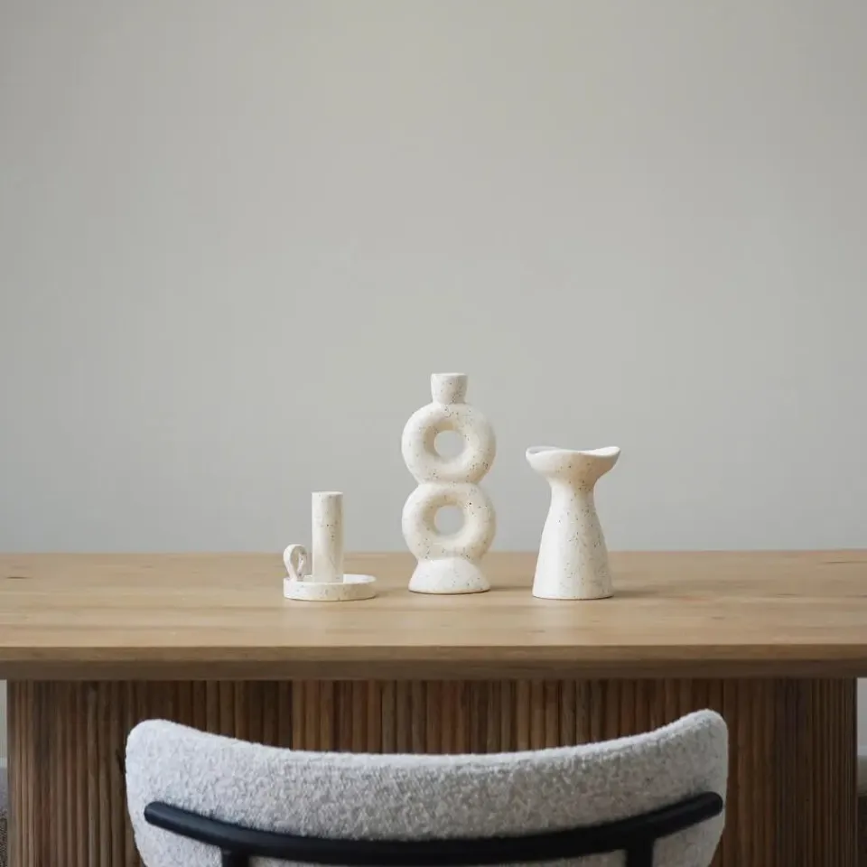 QUVIO Kandelaar - Keramiek - Gebroken wit met spikkels Sale